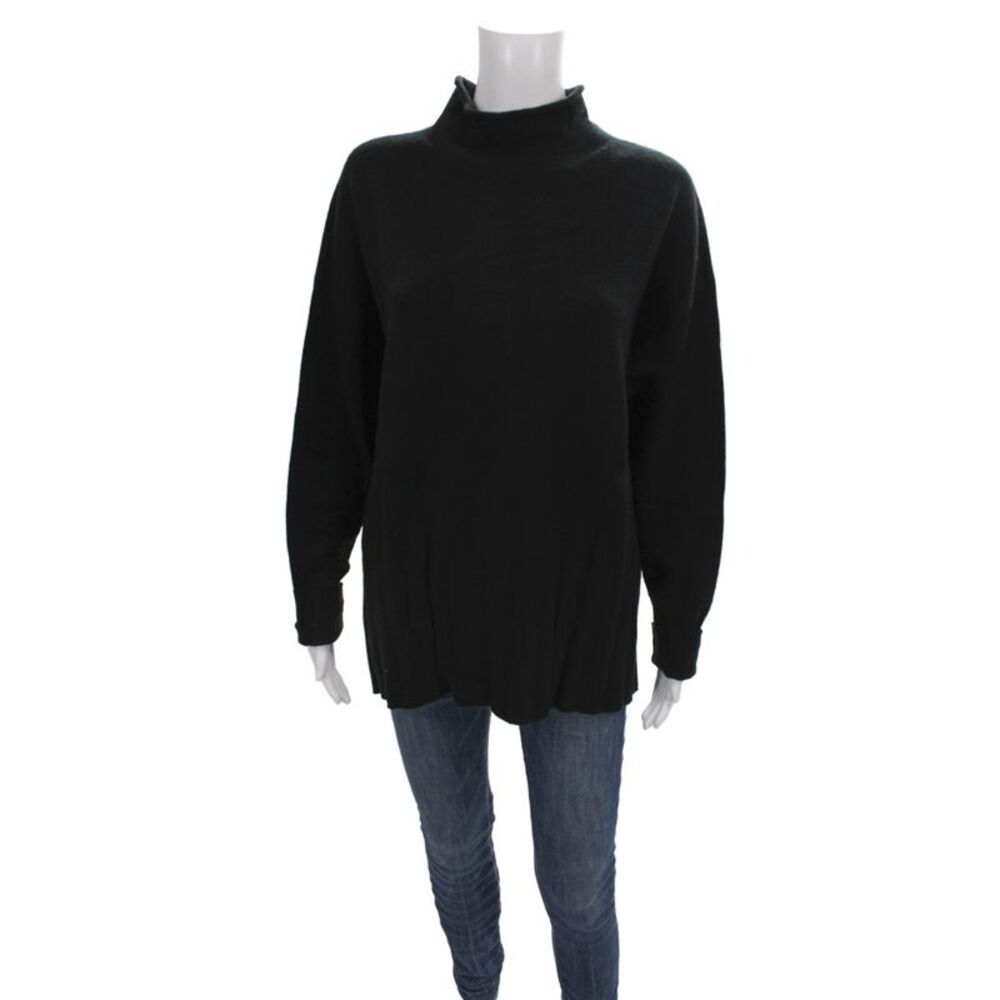 Renuar Women Pullover Sweater Black Mock Neck Long Sleeve Size L